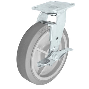 Durastar Medium Heavy Duty 30 Series - 8" x 2" Duratek High Tech Rubber Swivel Caster - 675 lb Capacity, 4 x 4-1/2 Top Plate | Choose Bearing Options Durastar