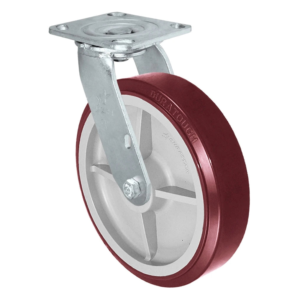 Durastar Medium Heavy Duty 30 Series - 8" x 2" Duratough Polyurethane on Polyolefin Swivel Caster - 1000 lb Capacity, 4 x 4-1/2 Top Plate | Choose Bearing Options Durastar