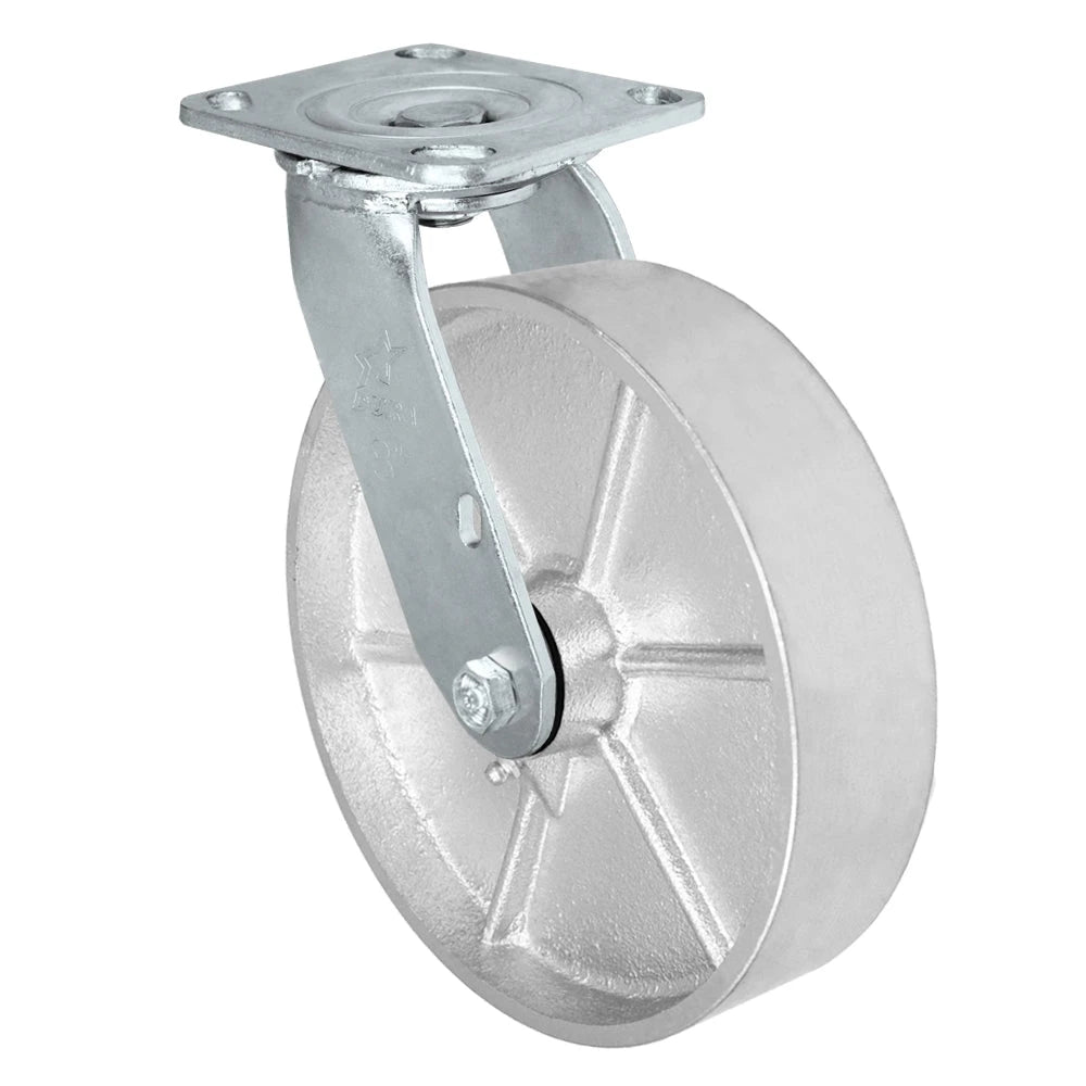 Durastar Medium Heavy Duty 30 Series - 8" x 2" Semi-Steel Swivel Caster - 1250 lb Capacity, 4 x 4-1/2 Top Plate | Choose Bearing Options Durastar