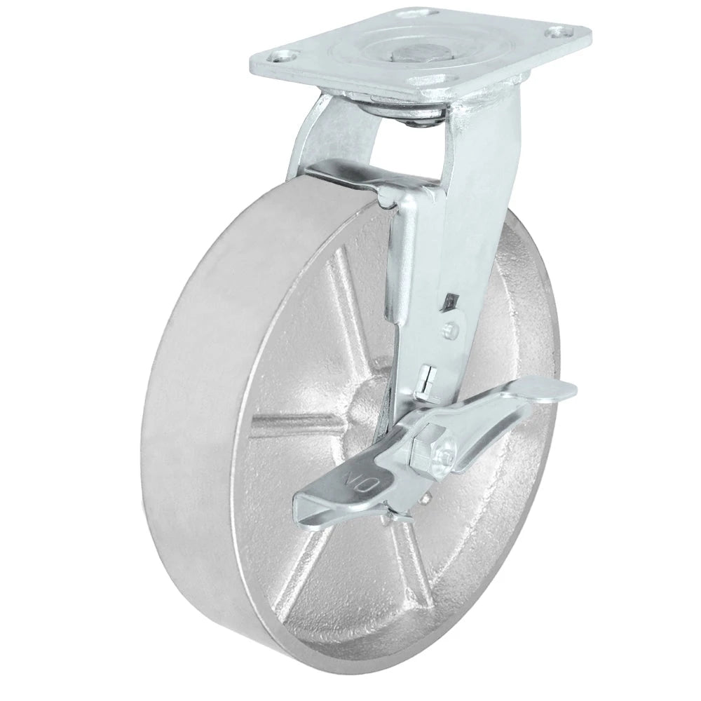 Durastar Medium Heavy Duty 30 Series - 8" x 2" Semi-Steel Swivel Caster - 1250 lb Capacity, 4 x 4-1/2 Top Plate | Choose Bearing Options Durastar