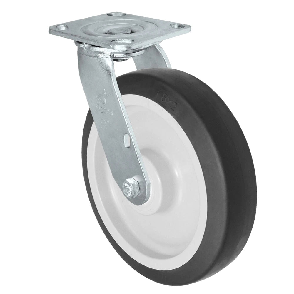 Durastar Medium Heavy Duty 30 Series - 8" x 2" Thermoplastic Rubber Swivel Caster - 600 lb Capacity, 4 x 4-1/2 Top Plate | Choose Bearing Options Durastar