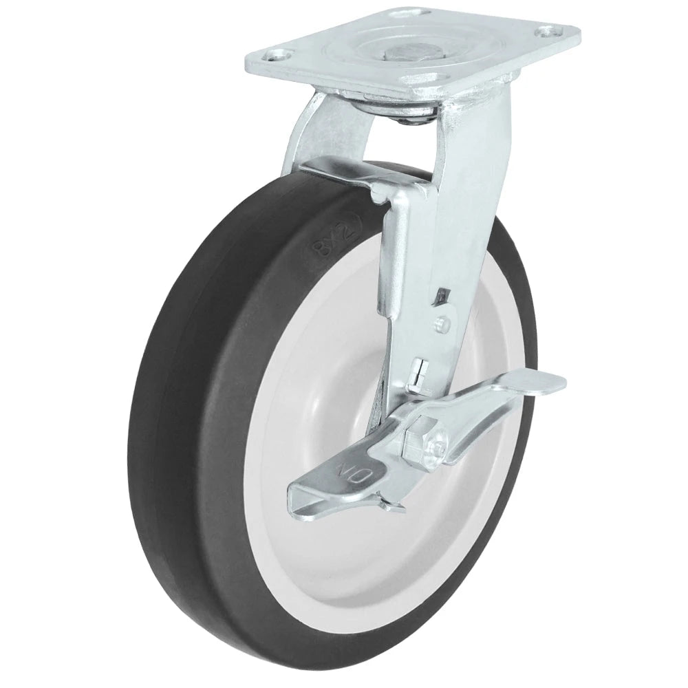 Durastar Medium Heavy Duty 30 Series - 8" x 2" Thermoplastic Rubber Swivel Caster - 600 lb Capacity, 4 x 4-1/2 Top Plate | Choose Bearing Options Durastar
