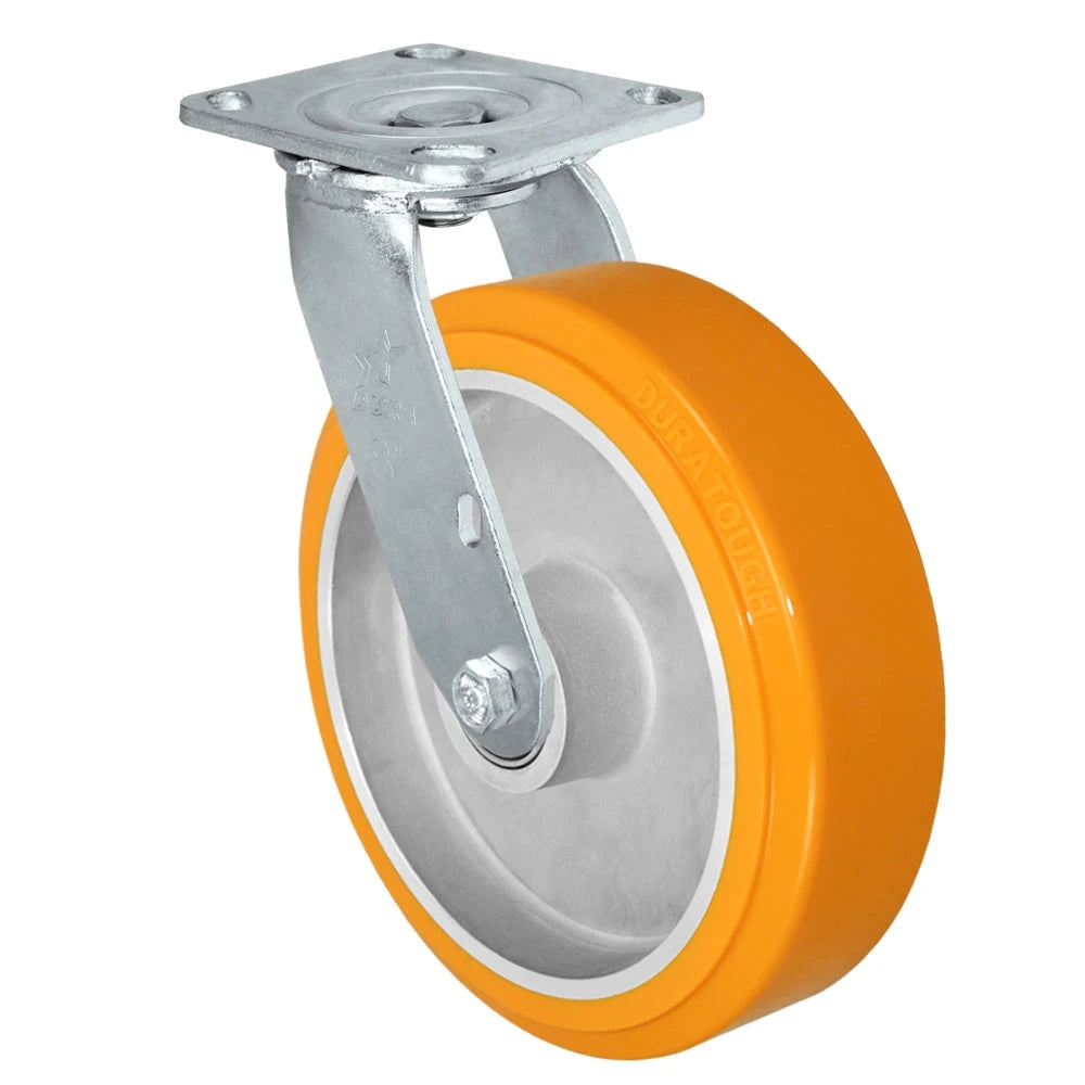 Durastar Medium Heavy Duty 30 Series - 8" x 2" Sirius HD Polyurethane on Aluminum Swivel Caster - 1250 lb Capacity, 4 x 4-1/2 Top Plate | Choose Bearing Options Durastar