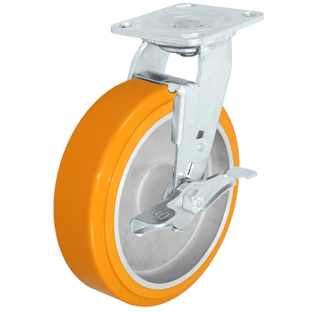 Durastar Medium Heavy Duty 30 Series - 8" x 2" Sirius HD Polyurethane on Aluminum Swivel Caster - 1250 lb Capacity, 4 x 4-1/2 Top Plate | Choose Bearing Options Durastar