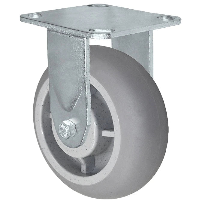 5" x 2" Crowned Thermo Plastic Rubber Wheel - Rigid Caster - 4" x 4-1/2" Plate Size - 500 lbs Capacity CasterHQ