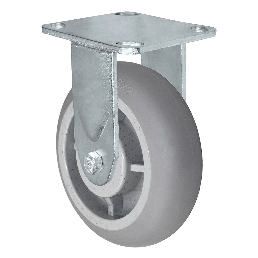 6" x 2" Rigid Crowned Thermo Plastic Rubber Wheel | Rigid Caster | 4" x 4-1/2" Plate Size | 500 lbs Capacity CasterHQ