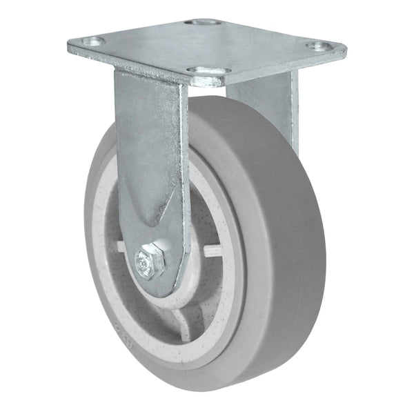 6" x 2" Rigid Flat Tread Thermo Plastic Rubber Wheel | Rigid Caster | 4" x 4-1/2" Plate Size | 600 lbs Capacity CasterHQ