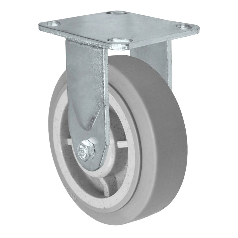 6" x 2" Rigid Flat Tread Thermo Plastic Rubber Wheel | Rigid Caster | 4" x 4-1/2" Plate Size | 600 lbs Capacity CasterHQ