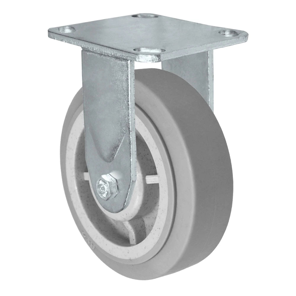 6" x 2" Rigid Flat Tread Thermo Plastic Rubber Wheel | Rigid Caster | 4" x 4-1/2" Plate Size | 600 lbs Capacity CasterHQ