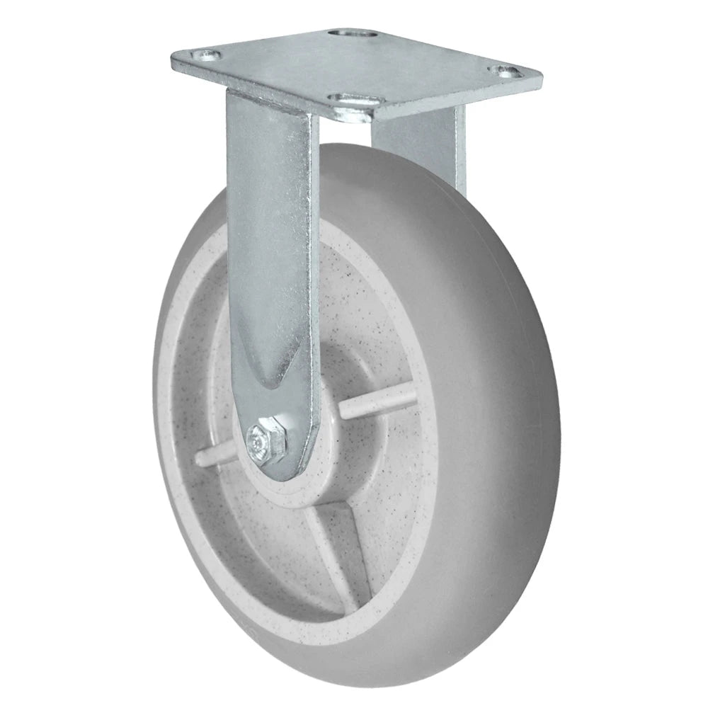 8" x 2" Crowned Thermo Plastic Rubber Wheel - Rigid Caster - 4" x 4-1/2" Plate Size - 600 lbs Capacity CasterHQ