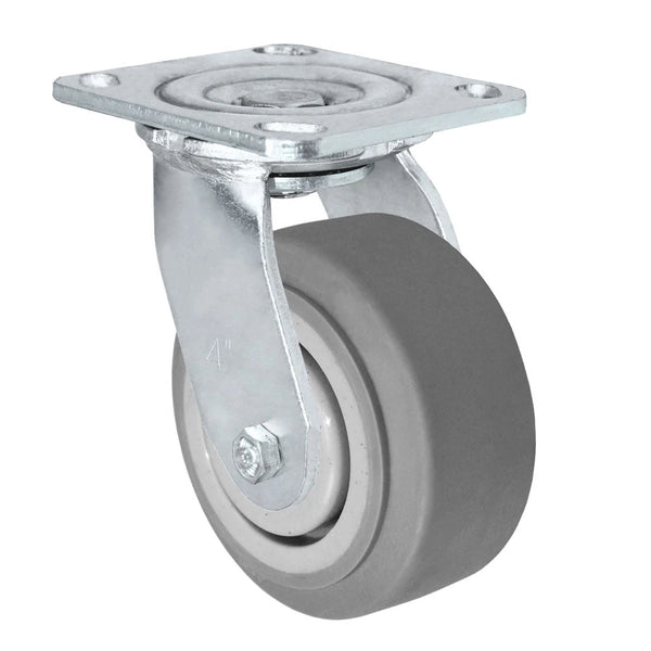 4" x 2" Duratek High Tech Flat Tread Thermo Plastic Rubber Wheel - 4" x 4-1/2" Plate Size - 450 lbs Capacity CasterHQ