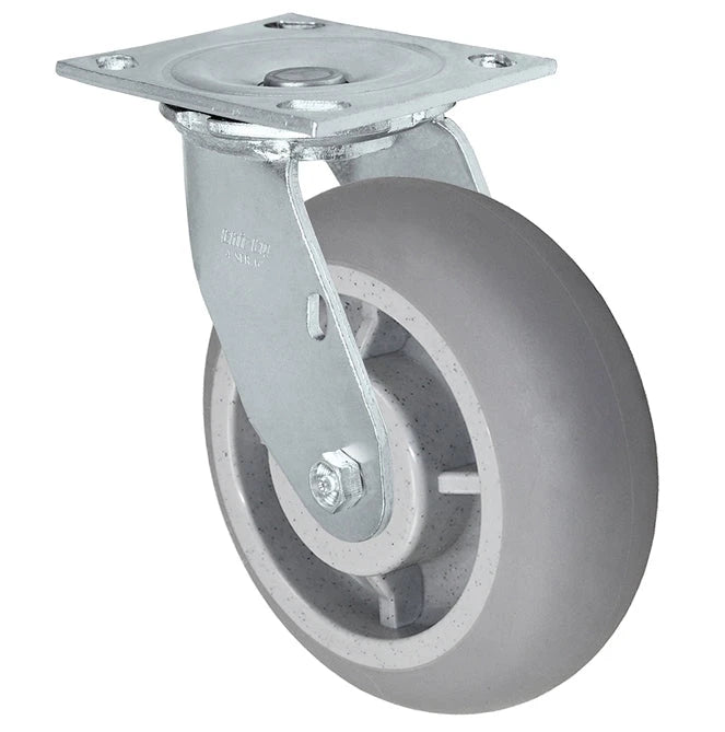 5" x 2" Crowned Thermo Plastic Rubber Wheel - Swivel Caster - 4" x 4-1/2" Plate Size - 500 lbs Capacity CasterHQ