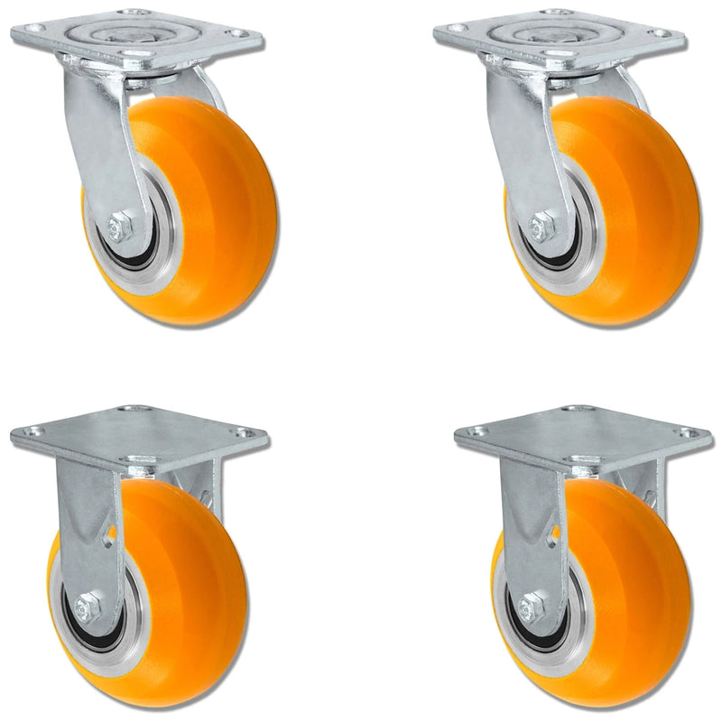 5" x 2" Sirius HD Donut Polyurethane on Aluminum Wheel - 2 Swivel Casters & 2 Fixed Casters - Plate Size: 4" x 4-1/2" - Capacity: 4,800 lbs CasterHQ