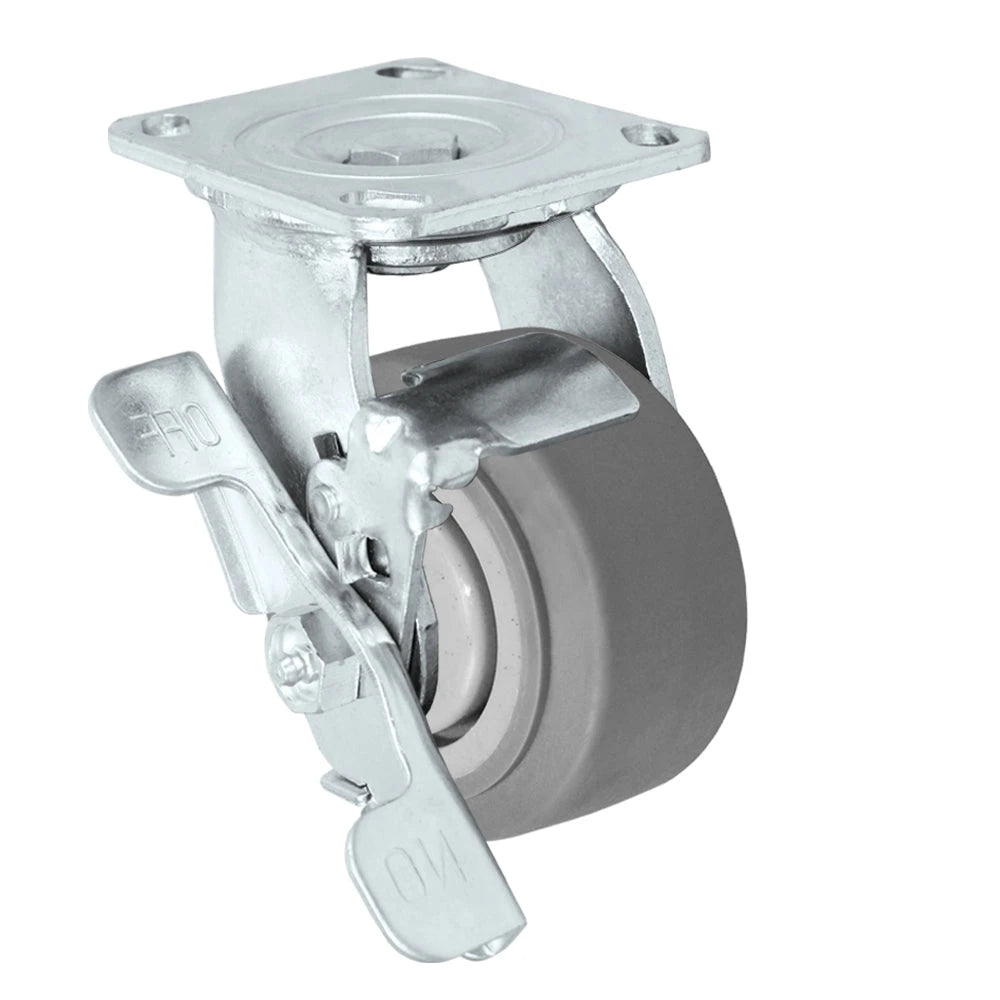 5" x 2" Swivel with Brake | Flat Tread Thermo Plastic Rubber Wheel | 4" x 4-1/2" Plate Size | 500 lbs Capacity CasterHQ