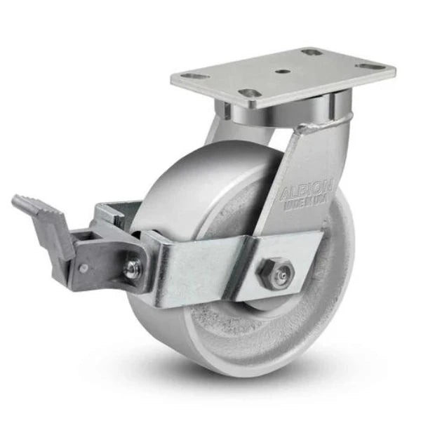 6x3 Heavy-Duty Kingpinless Top Locking Caster with Cast Iron Wheel, 2800 lb Load Capacity Albion-Casters