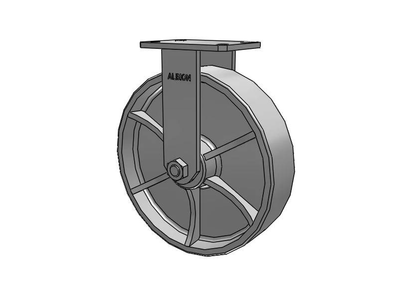 Albion Casters Kingpinless Caster – 12" x 3" Cast Iron Wheel, Rigid with 6.25" x 4.5" Plate – Heavy-Duty USA-Rig Model 310CA12501R Albion-Casters