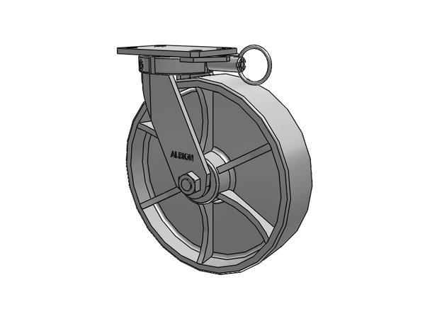 Albion Casters Kingpinless 12" x 3" Cast Iron Wheel Caster with Swivel Lock & 6.25" x 4.5" Plate – Heavy-Duty USA-Rig for Industrial Use | Model 310CA12501SL Albion-Casters