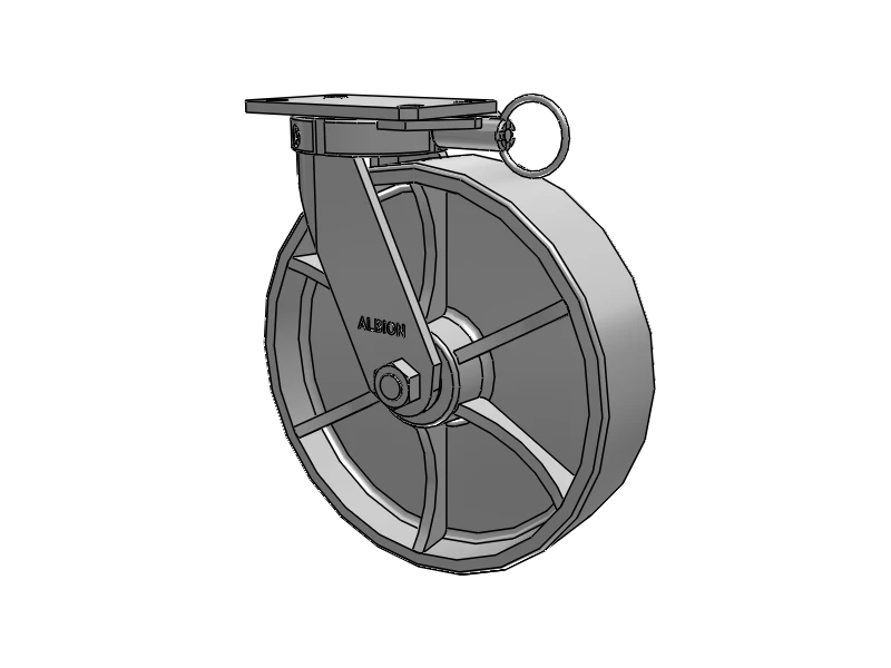 Albion Casters Kingpinless 12" x 3" Cast Iron Wheel Caster with Swivel Lock & 6.25" x 4.5" Plate – Heavy-Duty USA-Rig for Industrial Use | Model 310CA12501SL Albion-Casters