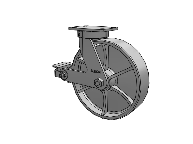 Albion Casters 12" x 3" Kingpinless Cast Iron Wheel Caster with Poly-Cam Brake - Heavy-Duty 6.25" x 4.5" Plate - Model 310CA12501SP Albion-Casters