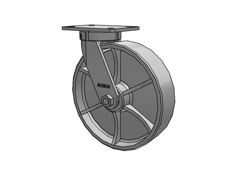 Albion Casters Kingpinless Caster - 12 Inch x 3 Inch Cast Iron Wheel with 7.25 Inch x 5.25 Inch Plate - Heavy-Duty USA-Rig Caster for Industrial Use - Model 310CA12501SPATP Albion-Casters