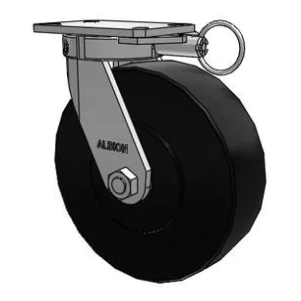 Kingpinless USA-Made 10"x3" Trionix Nylon Caster with 6.25"x4.5" Plate & Swivel Lock - 4100 lb Capacity Albion-Casters
