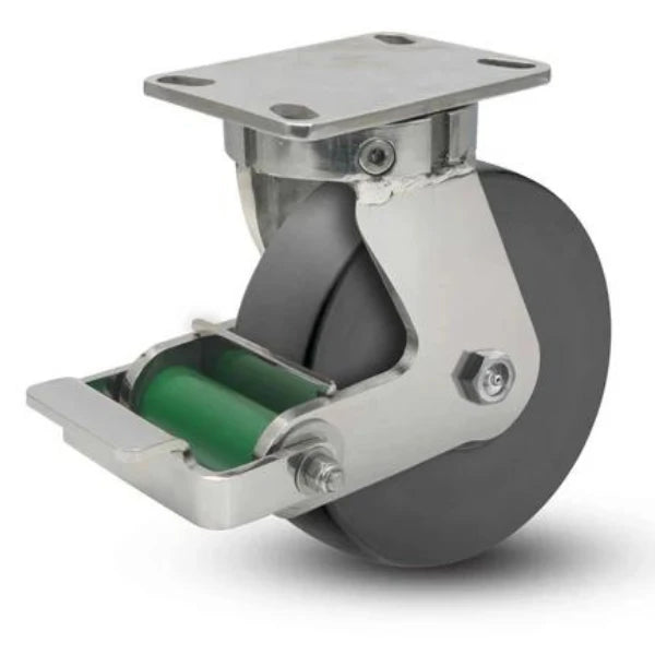 10"x3" Trionix Nylon Caster with Poly-Cam Brake, 4100 lb Capacity, Kingpinless, 6.25"x4.5" Plate Albion-Casters
