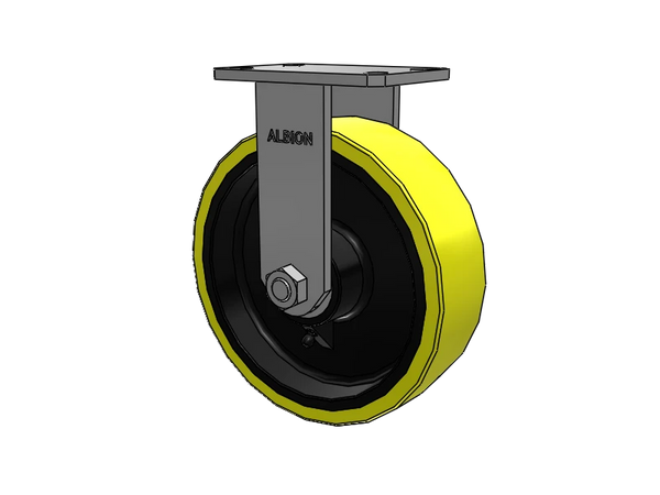 Kingpinless USA-rig 10"x3" Heavy-Duty Poly-on-Iron Rigid Caster | 4100 lb Capacity | 6.25"x4.5" Plate | High-Durability HD Ergonomic Wheel Albion-Casters