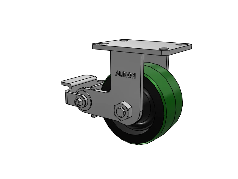 Albion Casters Kingpinless 6" x 3" Green Poly-on-Iron Rigid Caster with Poly-Cam Brake and 6.25" x 4.5" Plate – Heavy-Duty Industrial Caster for Secure Locking and Enhanced Maneuverability Albion-Casters