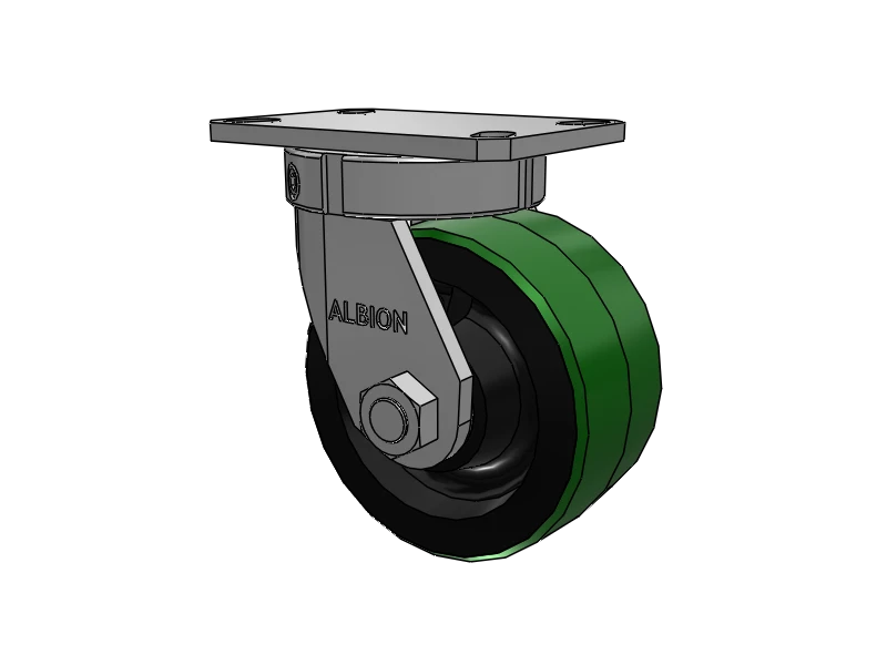 Albion Casters 6" x 3" Kingpinless Swivel Caster - USA-Made Polyurethane-on-Iron Wheel with 6-1/4'' x 4-1/2'' Top Plate - High Performance & Durable Caster for Heavy-Duty Use Albion-Casters