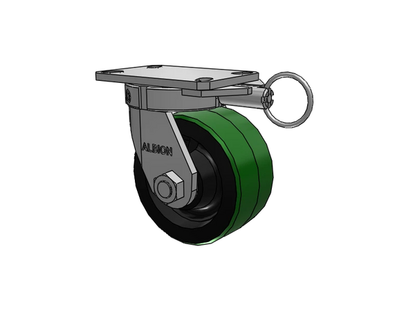Albion Casters Kingpinless 6" x 3" Green Poly-on-Iron Swivel Caster with 6.25" x 4.5" Plate and Lock - Heavy-Duty Performance 310PY06501SL Albion-Casters