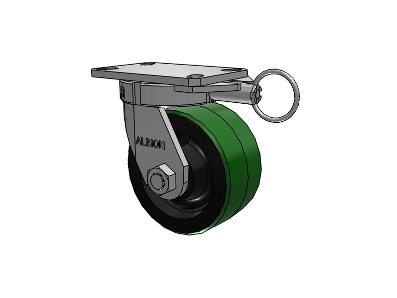 Albion Casters Kingpinless 6" x 3" Green Poly-on-Iron Swivel Caster with 6.25" x 4.5" Plate and Lock - Heavy-Duty Performance 310PY06501SL Albion-Casters