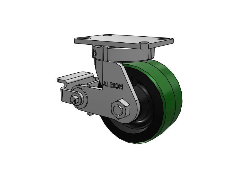 Albion Casters Kingpinless 6" x 3" Green Poly-on-Iron Caster with Poly-Cam Brake – Heavy-Duty 6.25" x 4.5" Plate for Industrial Use | Model 310PY06501SP Albion-Casters