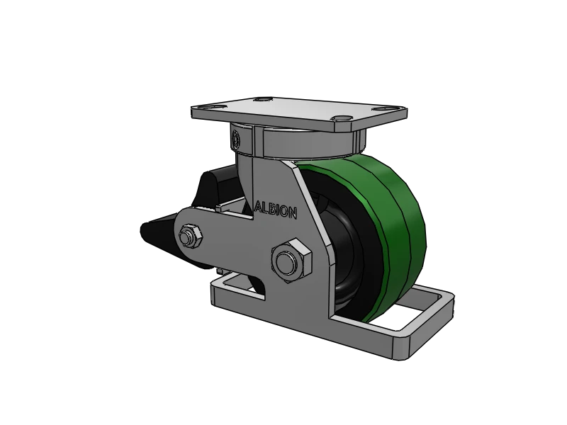 Albion Casters Kingpinless 6" x 3" Green Poly-on-Iron Caster with Toe Guard & Top Lock – Heavy-Duty 6.25" x 4.5" Plate, Model 310PY06501SPLBTO Albion-Casters