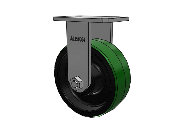 Albion Casters 8" x 3" USA-Made Kingpinless Rigid Polyurethane-on-Iron Wheel Caster with 6-1/4" x 4-1/2" Top Plate - Heavy-Duty Industrial Caster for Enhanced Mobility and Durability Albion-Casters