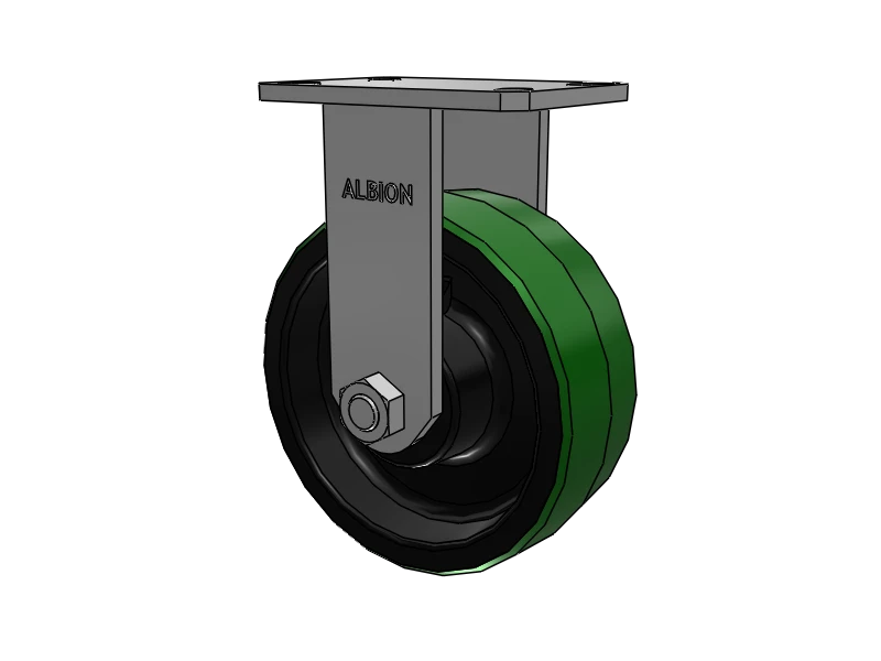 Albion Casters 8" x 3" USA-Made Kingpinless Rigid Polyurethane-on-Iron Wheel Caster with 6-1/4" x 4-1/2" Top Plate - Heavy-Duty Industrial Caster for Enhanced Mobility and Durability Albion-Casters