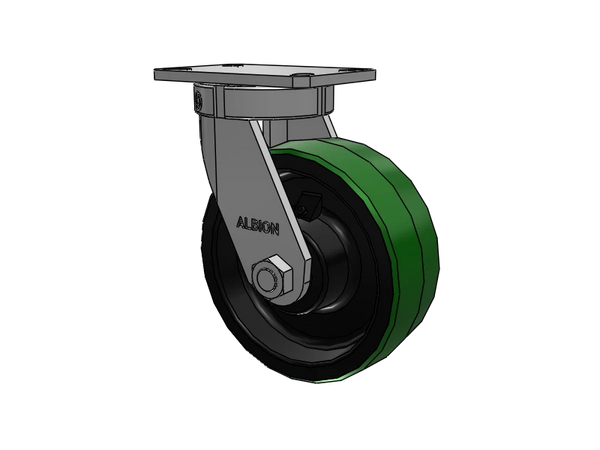 Albion Casters 8" x 3" USA-Made Kingpinless Swivel Caster - Polyurethane-on-Iron Wheel with 6-1/4" x 4-1/2" Top Plate - Heavy-Duty Industrial Caster for Smooth Mobility and Durability Albion-Casters