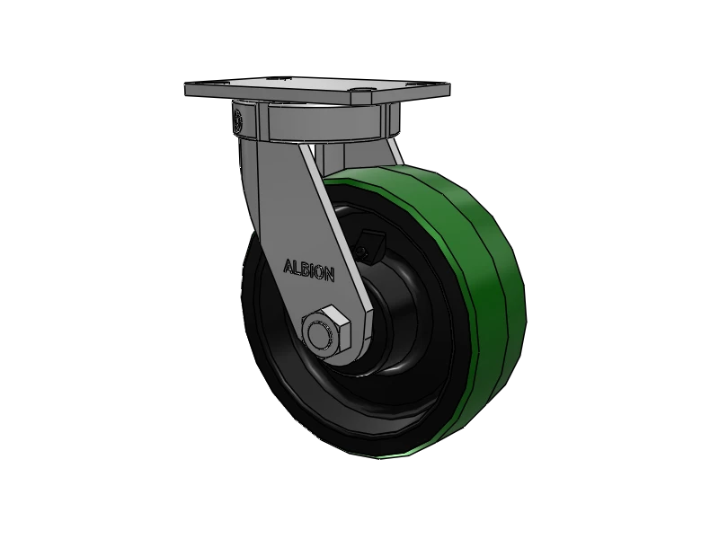 Albion Casters 8" x 3" USA-Made Kingpinless Swivel Caster - Polyurethane-on-Iron Wheel with 6-1/4" x 4-1/2" Top Plate - Heavy-Duty Industrial Caster for Smooth Mobility and Durability Albion-Casters