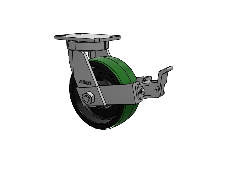 Albion Casters Kingpinless 8" x 3" Green Poly-on-Iron Caster with Top Lock - Heavy-Duty 6.25" x 4.5" Plate - Model 310PY08501SFBB Albion-Casters