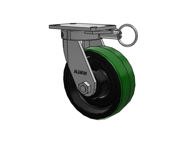 Albion Casters Kingpinless Swivel Caster - 8" x 3" Green Poly-on-Iron with 6.25" x 4.5" Plate & Swivel Lock - Heavy-Duty Performance, Model 310PY08501SL Albion-Casters