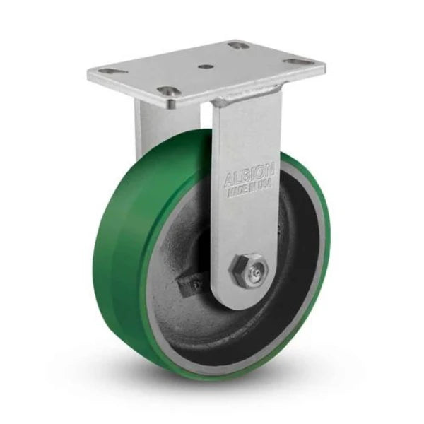 Albion Casters 10" x 3" Kingpinless Rigid Polyurethane-on-Iron Wheel Caster | USA-Made with 6-1/4'' x 4-1/2'' Top Plate | Heavy-Duty Load Capacity Albion-Casters
