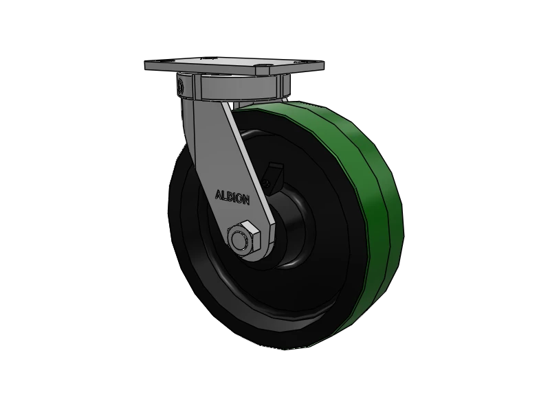 Albion Casters 10" x 3" Kingpinless Swivel Caster - USA-Made Polyurethane-on-Iron Wheel with 6-1/4" x 4-1/2" Top Plate - Heavy-Duty, Durable, Smooth Operation - Model 310PY10501S Albion-Casters