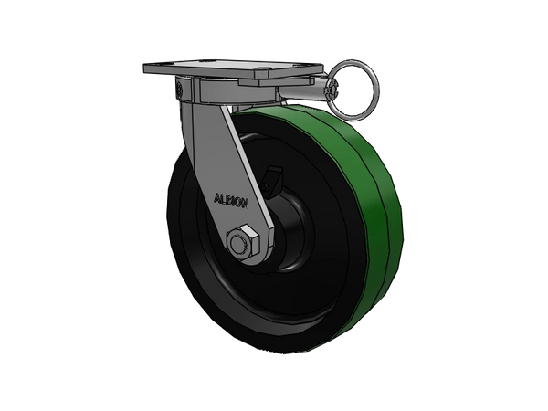Albion Casters Kingpinless 10" x 3" Green Poly-on-Iron Caster with 6.25" x 4.5" Plate & Swivel Lock - Heavy-Duty Industrial Caster for Smooth Mobility Albion-Casters