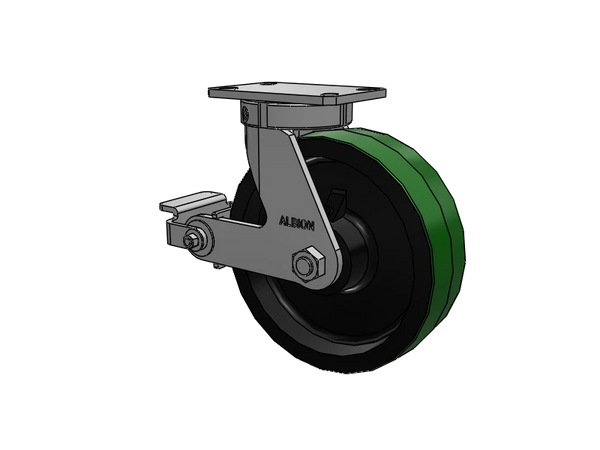 Albion Casters Kingpinless 10-Inch x 3-Inch Green Polyurethane on Iron Caster with Poly-Cam Brake and 6.25-Inch x 4.5-Inch Plate - High Load Capacity Caster for Heavy-Duty Applications Albion-Casters