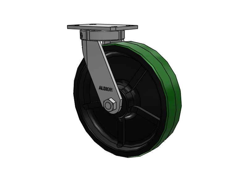 Albion Casters Kingpinless 12" x 3" Green Poly-on-Iron Caster with 6.25" x 4.5" Plate - Heavy-Duty Industrial Caster for Smooth Movement and Durability - Model 310PY12501S Albion-Casters