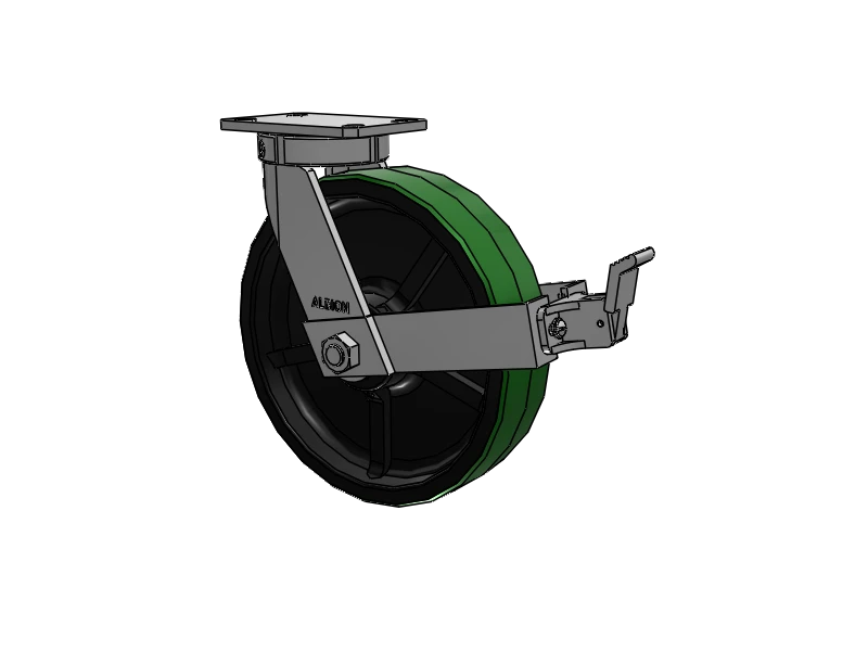 Albion Casters Kingpinless 12" x 3" Green Poly-on-Iron Caster with Face Brake & 6.25" x 4.5" Plate - High Performance Industrial Caster - Model 310PY12501SFBB Albion-Casters