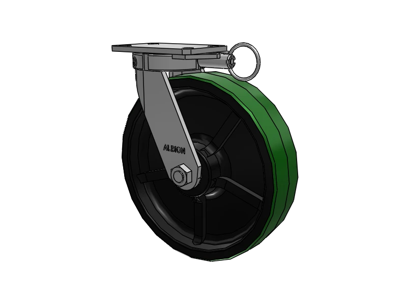 Albion Casters 12" x 3" Kingpinless Green Poly-on-Iron Caster with 6.25" x 4.5" Plate & Swivel Lock - Heavy-Duty Industrial Caster for Superior Mobility and Durability - Model 310PY12501SL Albion-Casters