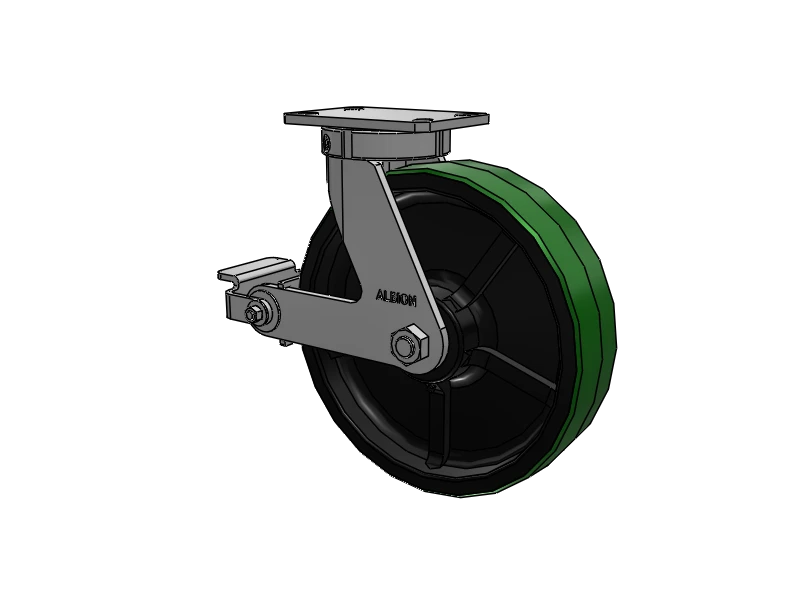 Kingpinless 12"x3" Green Poly-on-Iron Caster with Poly-Cam Brake, 3500 lb Load Capacity, 6.25"x4.5" Plate, Albion Casters SKU: 310PY12501SP CasterHQ