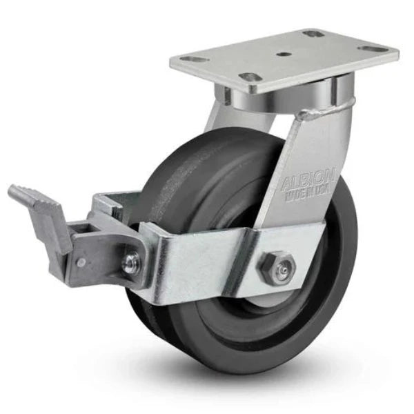 Albion-Casters 6"x3" USA-Made Kingpinless Top Lock Caster with 2000 lb Capacity Phenolic Wheel - Industrial Heavy-Duty Caster, Model 310TM06501SFBB Albion-Casters