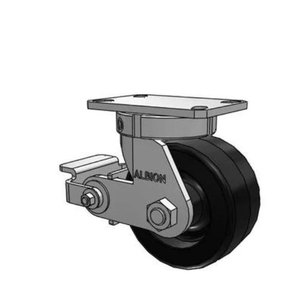 Albion Casters Kingpinless 6" x 3" Phenolic Wheel Caster with Poly-Cam Brake and 6.25" x 4.5" Plate – Heavy-Duty, USA-Made, 2000 lb Capacity - Model 310TM06501SP Albion-Casters