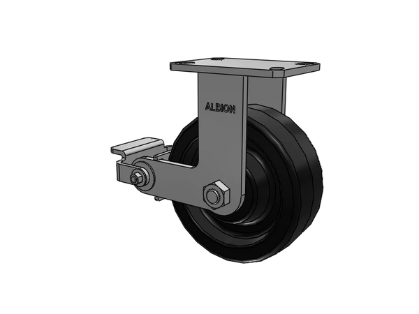 Albion Casters Kingpinless 8" x 3" Phenolic Rigid Caster with Poly-Cam Brake & 6.25" x 4.5" Plate - Heavy-Duty USA Model 310TM08501RP Albion-Casters